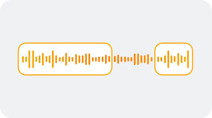 Orange audio waveform visualizer with two rounded rectangles highlighting sections on a light grey background.