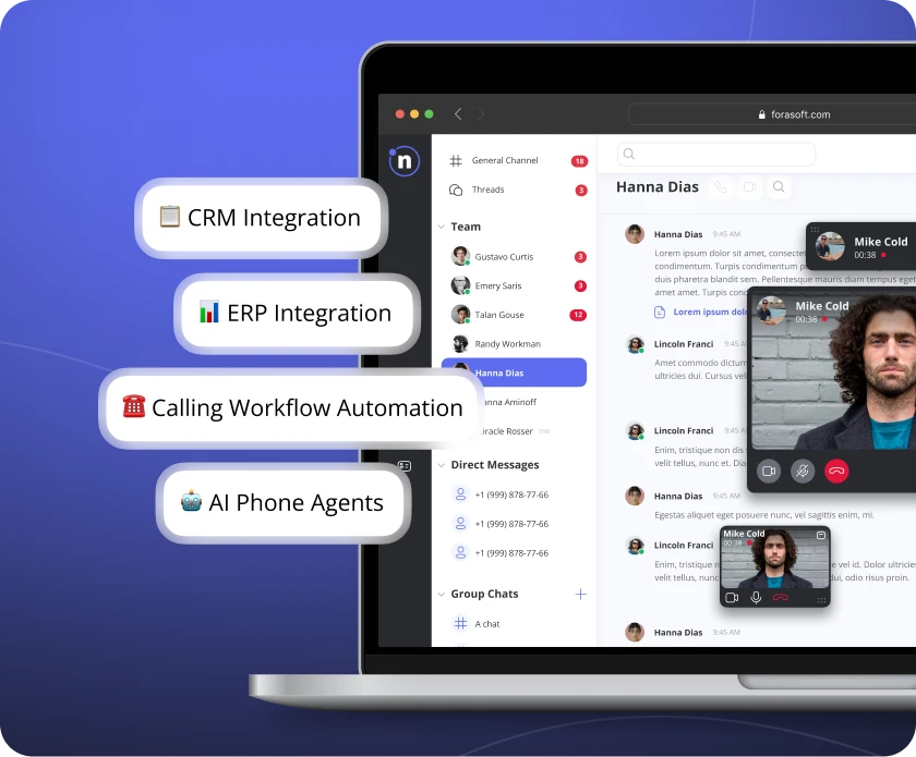 Nucleus CRM and ERP integration panel — automated sales, support, and scheduling workflows for enterprises