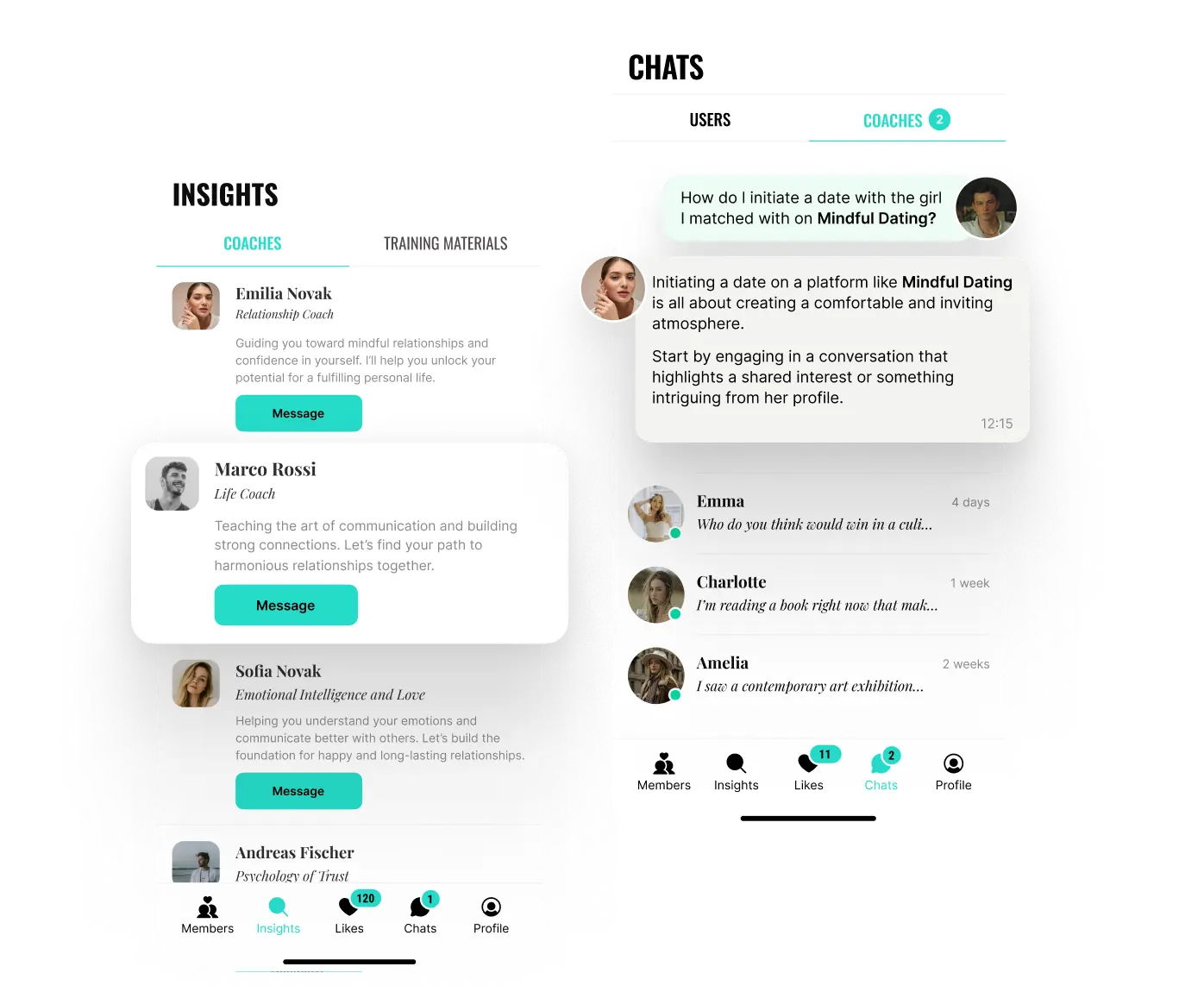 Mindwibe desktop dashboard showing interactive pre-matching training course categories and relationship coaching modules