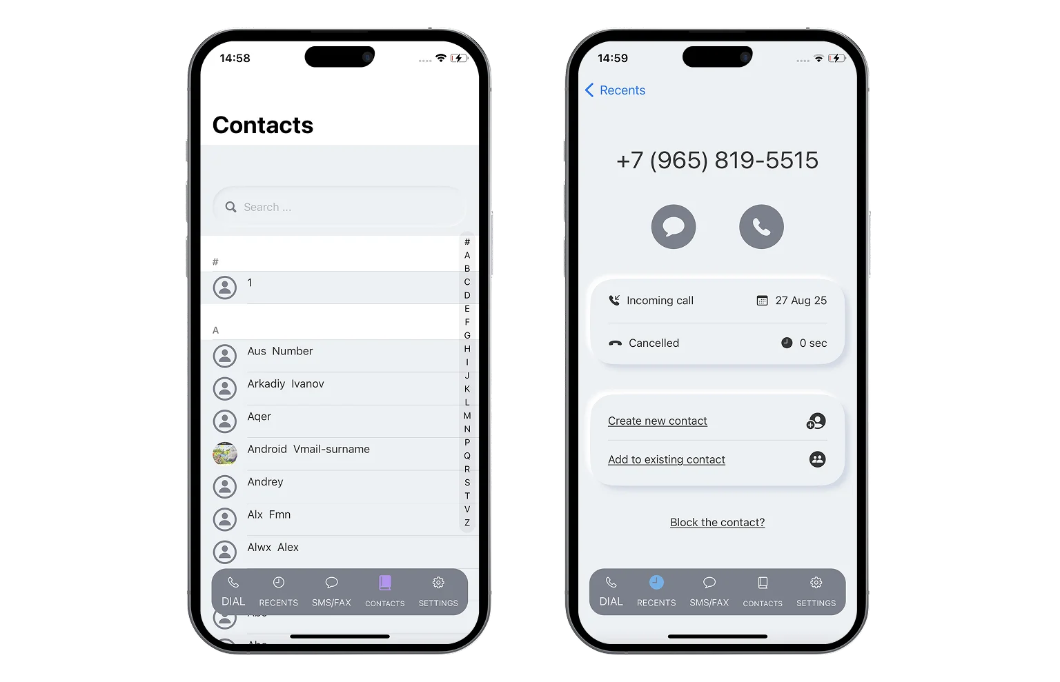 Two phones displaying app