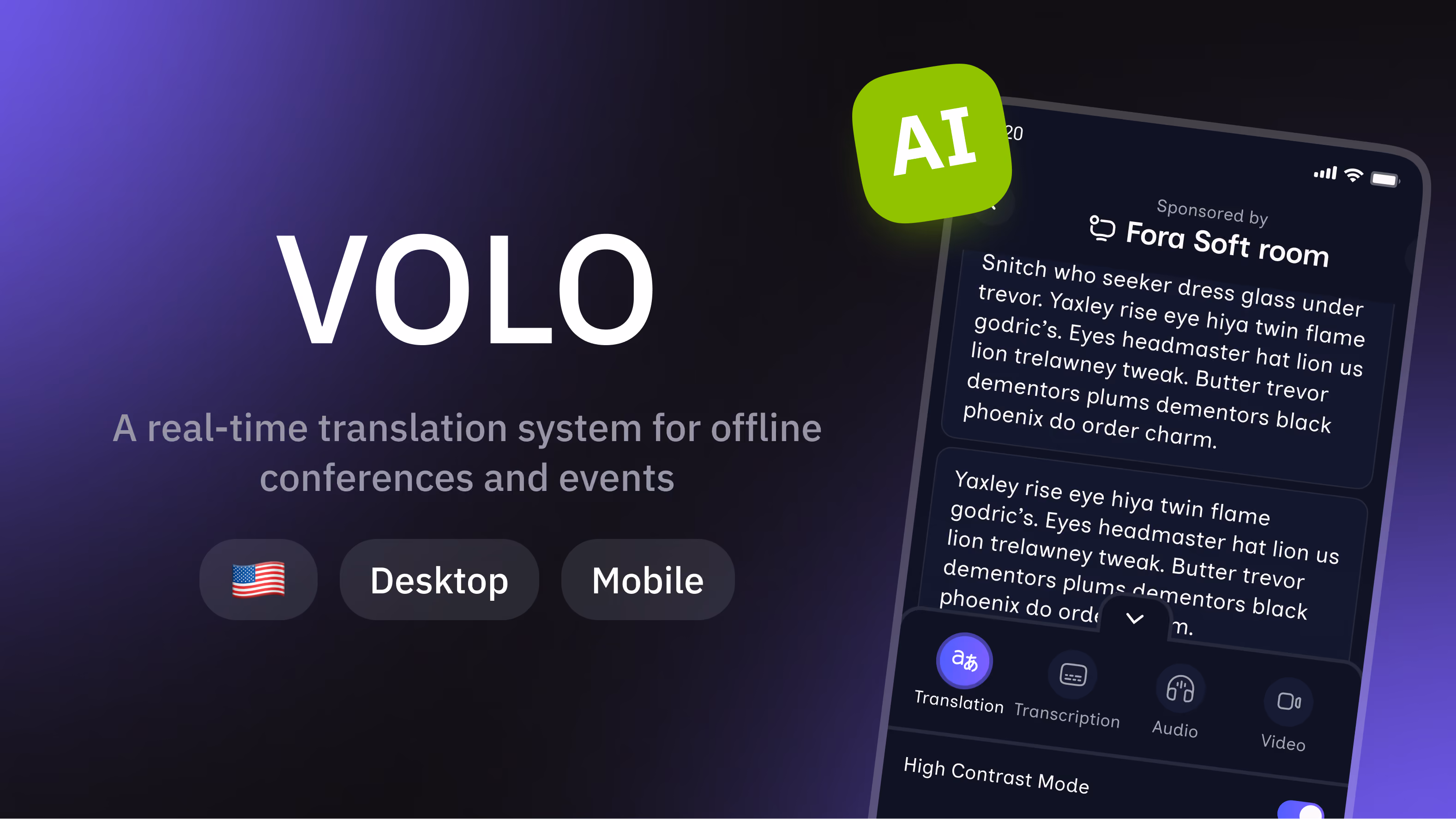 Volo web app for live captions and translation at in-person events