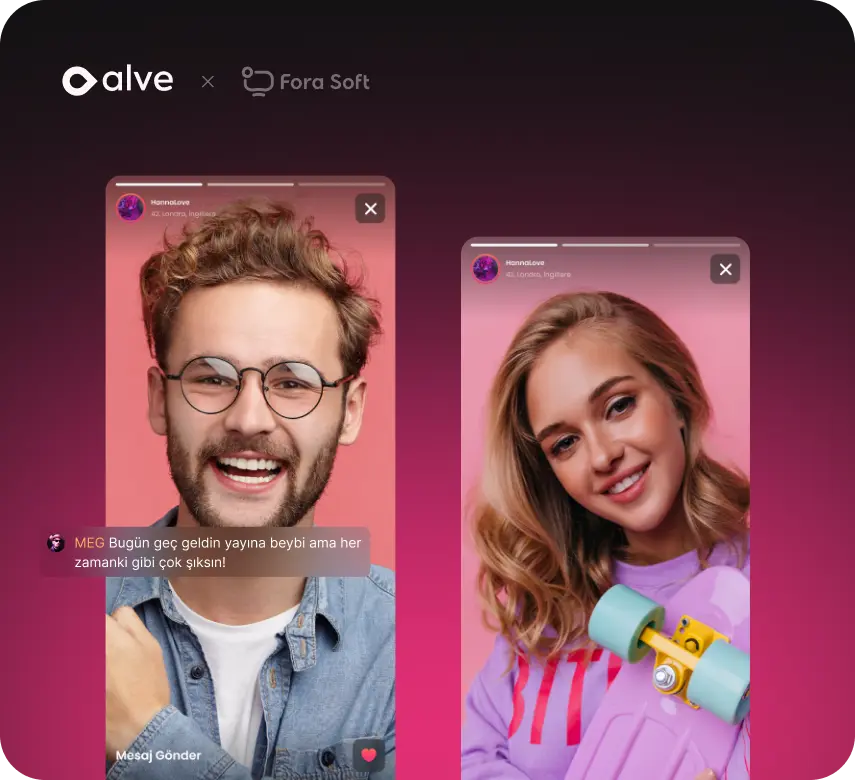 Alve Live streaming app showing two live video broadcasts with viewer chat and interactive engagement features
