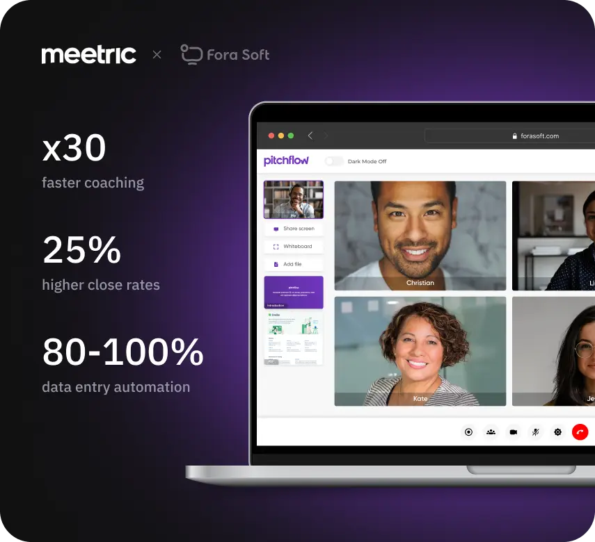 Meetric AI-powered video call platform for sales teams with real-time conversation analytics to close more deals