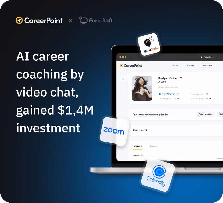 Career Point AI career coaching platform with video chat sessions, backed by $1.4M investment and 100K+ users