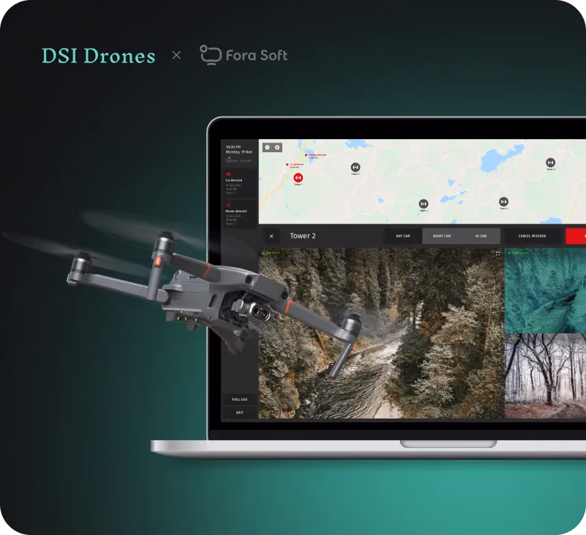 DSI Drones aerial video surveillance system for land monitoring and security control using drone footage