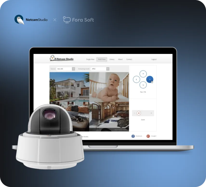 Netcam pioneering video surveillance software platform with multi-camera monitoring and recording dashboard