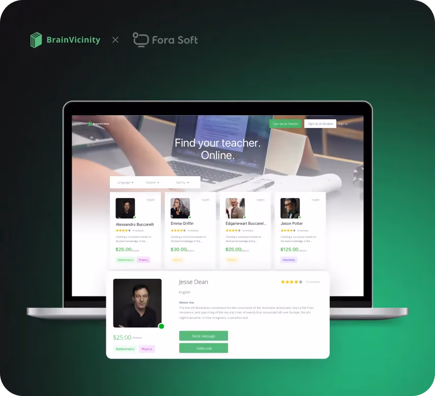Brain Vicinity instant e-learning platform with on-demand web-based educational content and live sessions