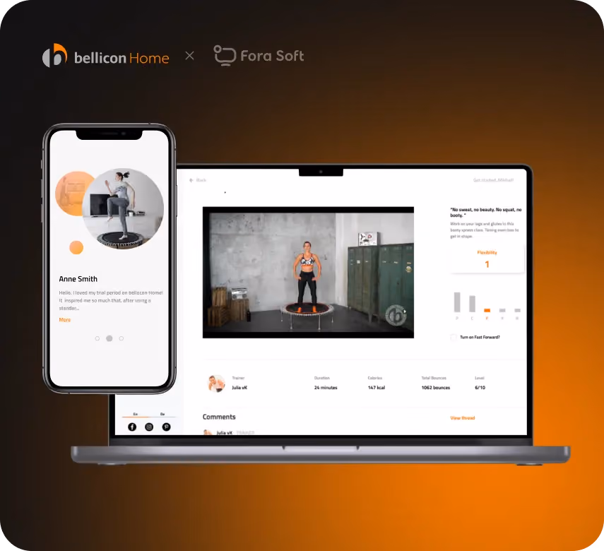 Bellicon Home web platform for trampoline video workouts with guided exercise routines and fitness tracking