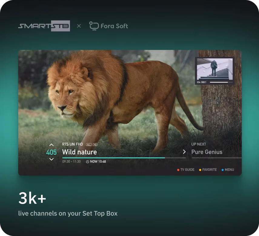 Smart STB IPTV internet television application for Smart TVs with channel browsing and media playback interface