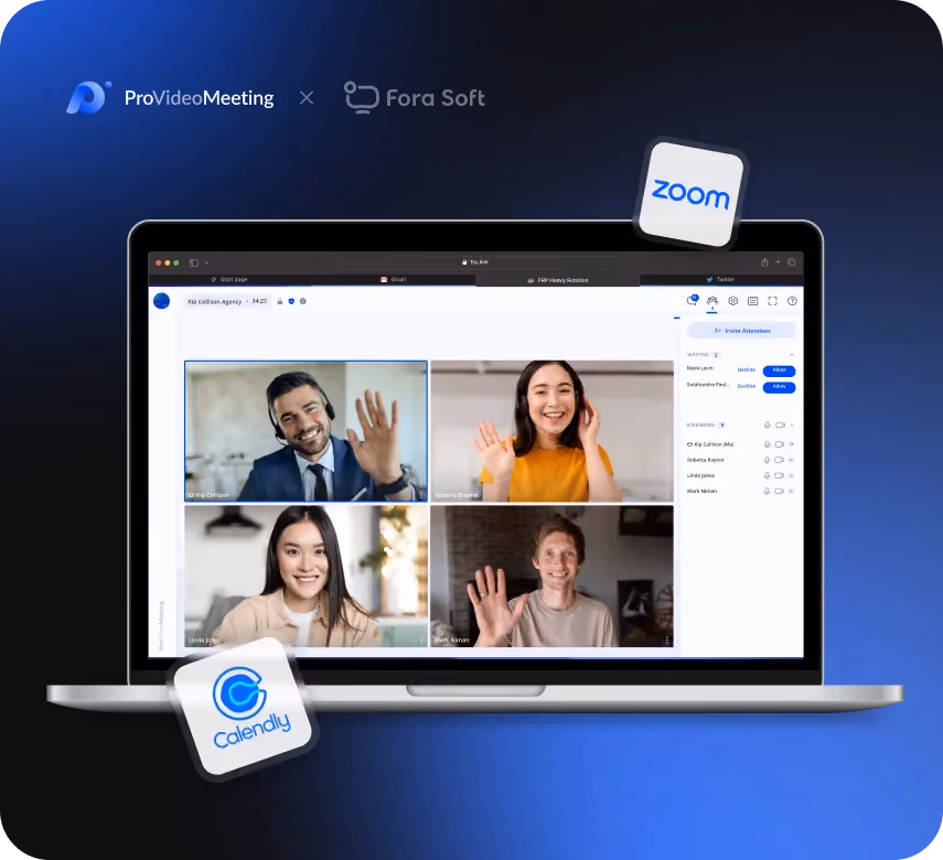 ProVideoMeeting all-in-one web platform combining Zoom video conferencing with Calendly scheduling and DocuSign e-signatures