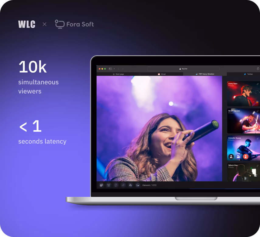 Worldcast Live HD concert broadcasting platform streaming to 10,000 viewers with sub-second latency