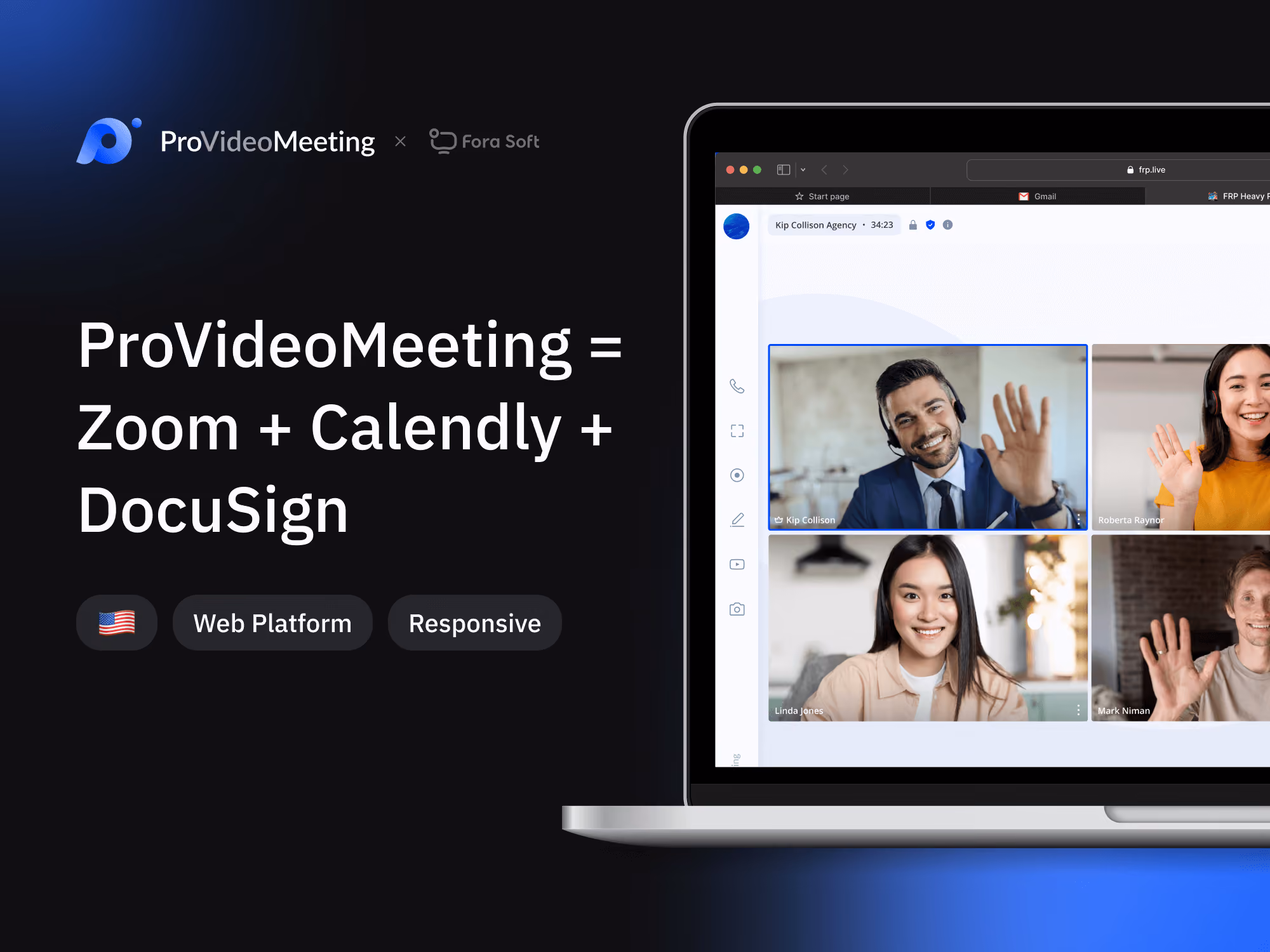 Business conferencing platform integrating video, calendar, and document signing