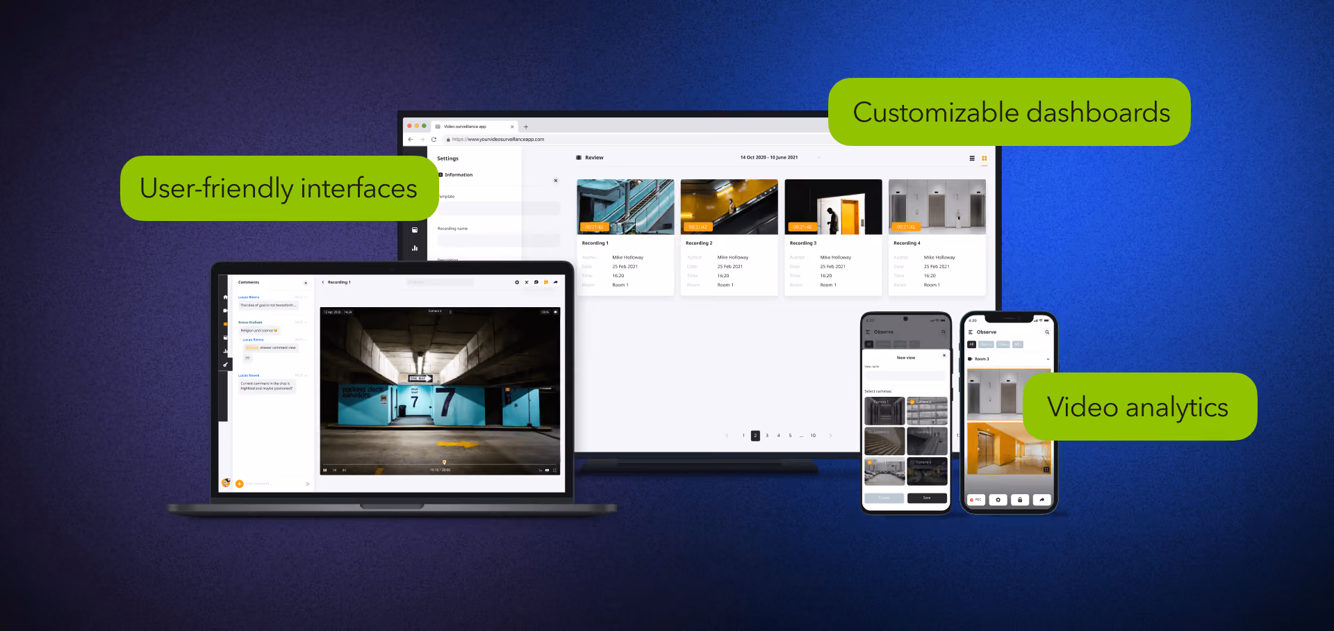 Video management software for surveillance with real-time monitoring and analytics