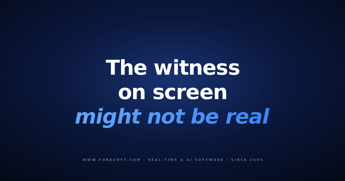 Dark cover reading 'The witness on screen might not be real' — remote deposition authenticity