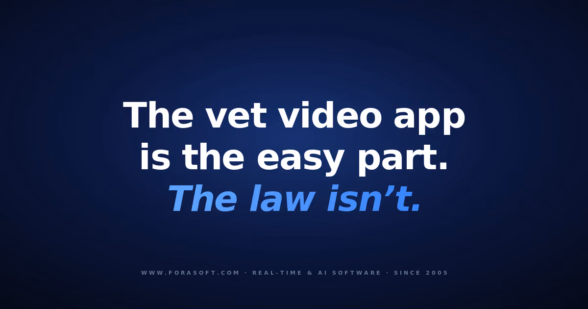 Fora Soft cover: the vet video app is the easy part, the law isn't — veterinary telemedicine build guide