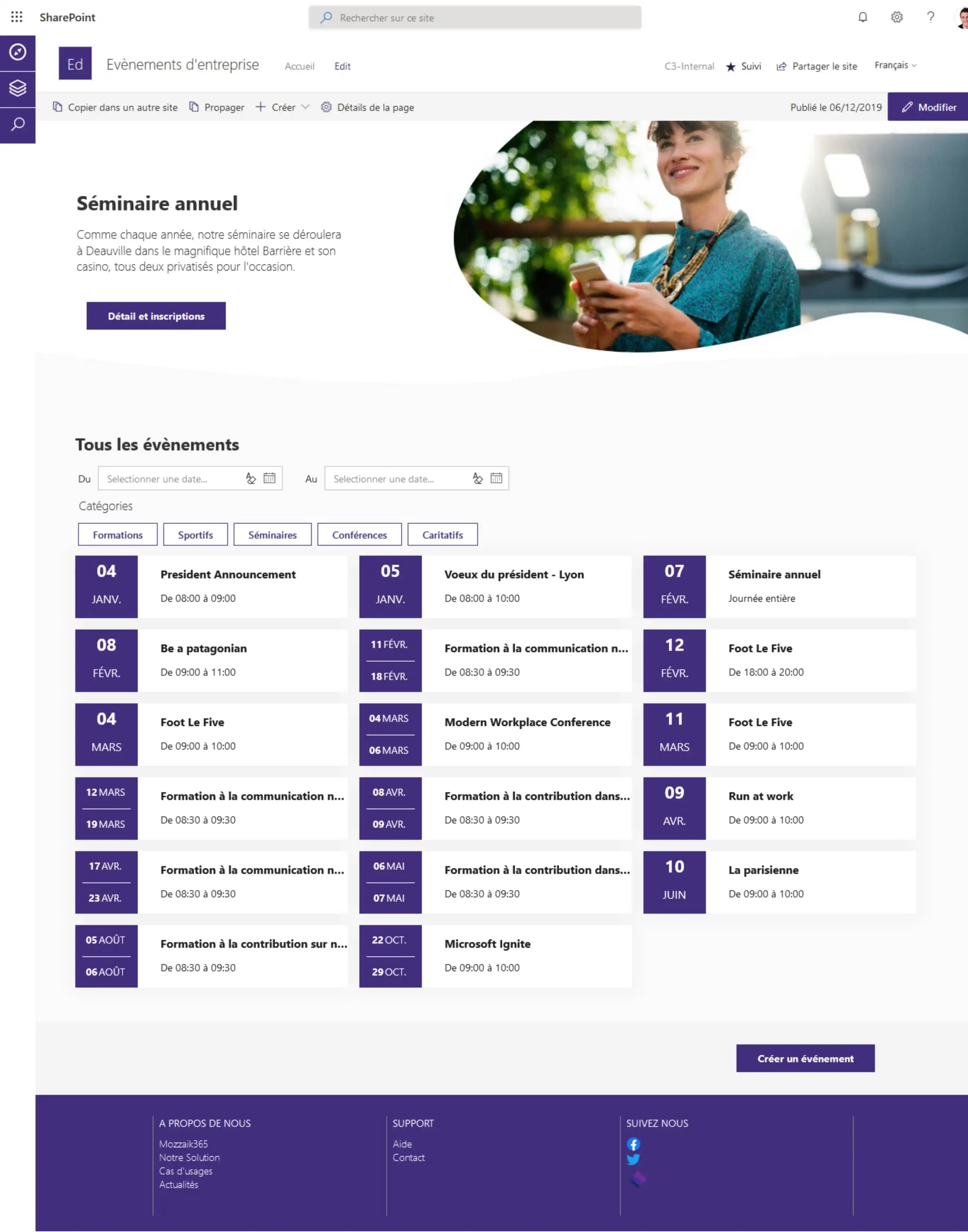 Événements d'entreprise à SHarePoint