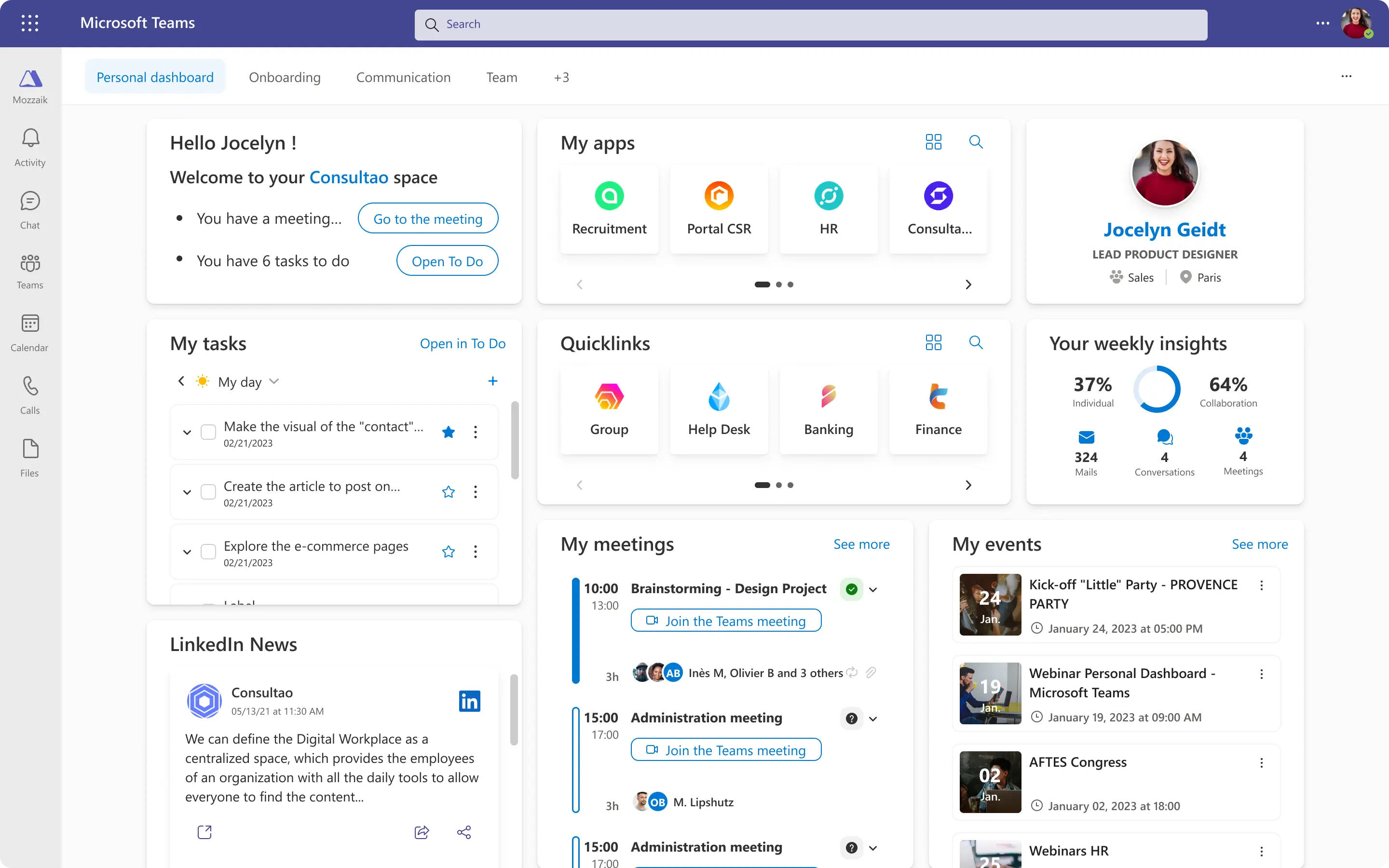 MODA : Personnal Dashboard on Microsoft