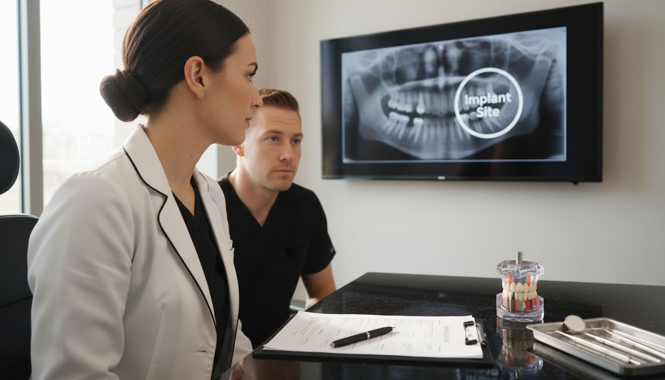 Dentist reviewing dental implant x-ray