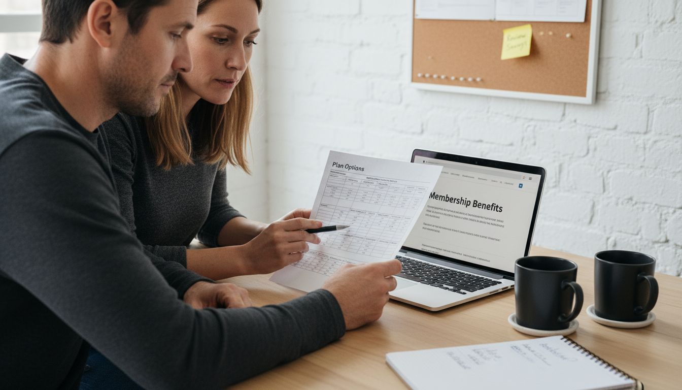 Couple reviews dental membership documents