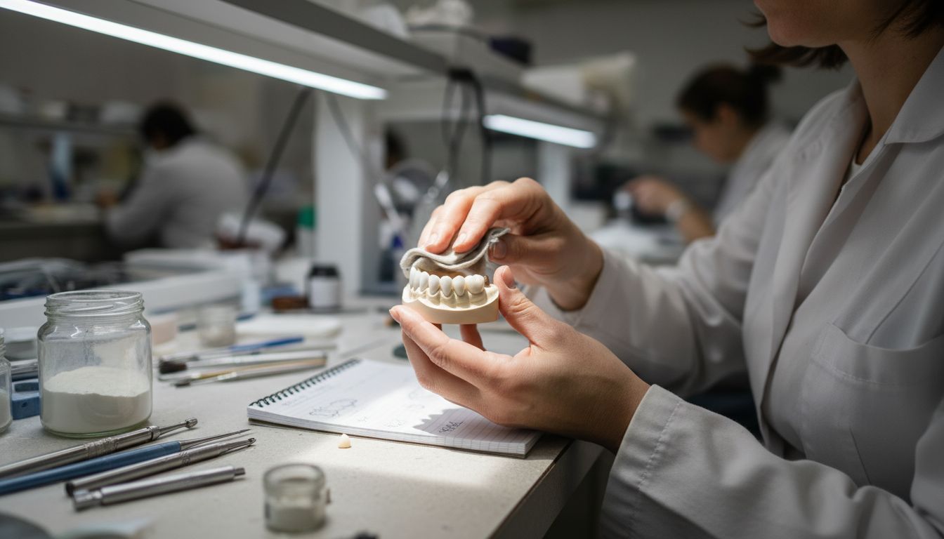 Technician handling jaw model with zirconia implant