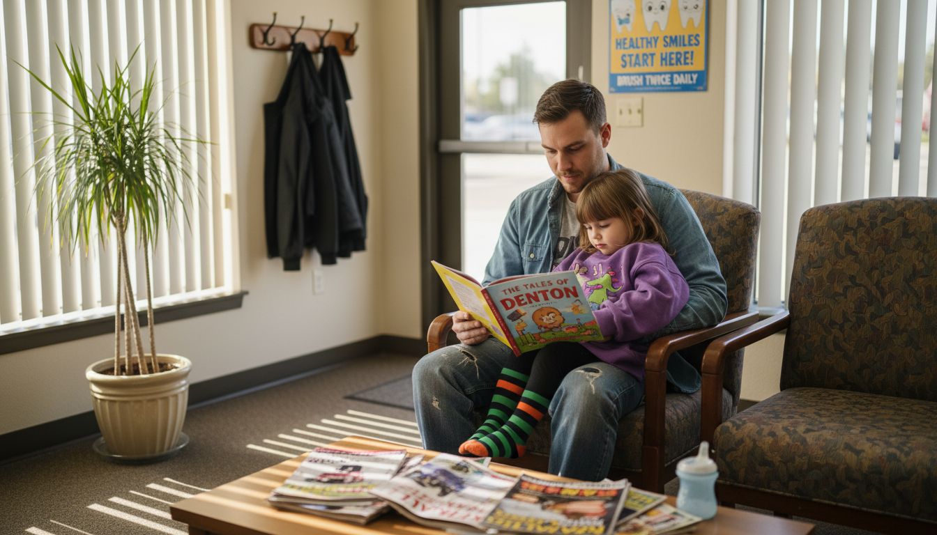 Father and daughter in dental waiting room