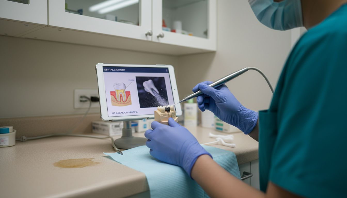 Air abrasion tool cleaning dental model