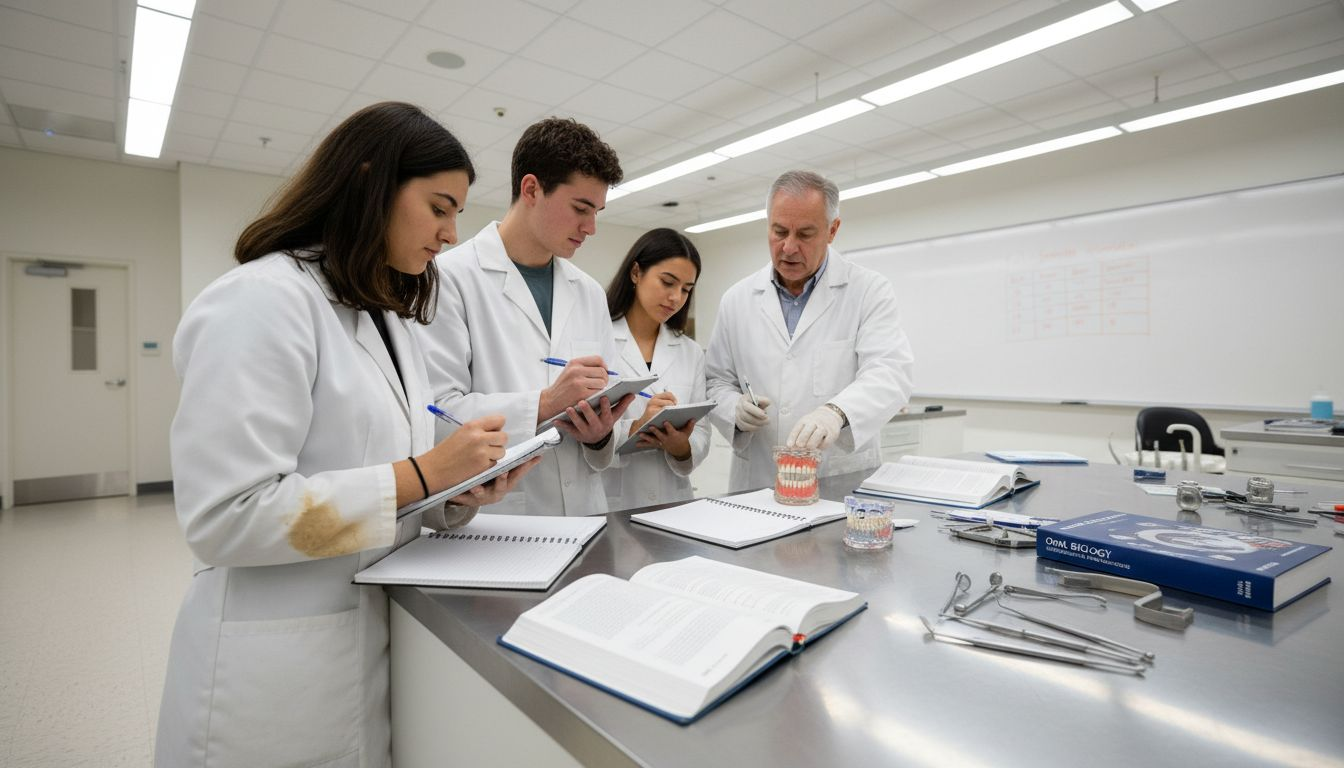 Dental students studying in university lab