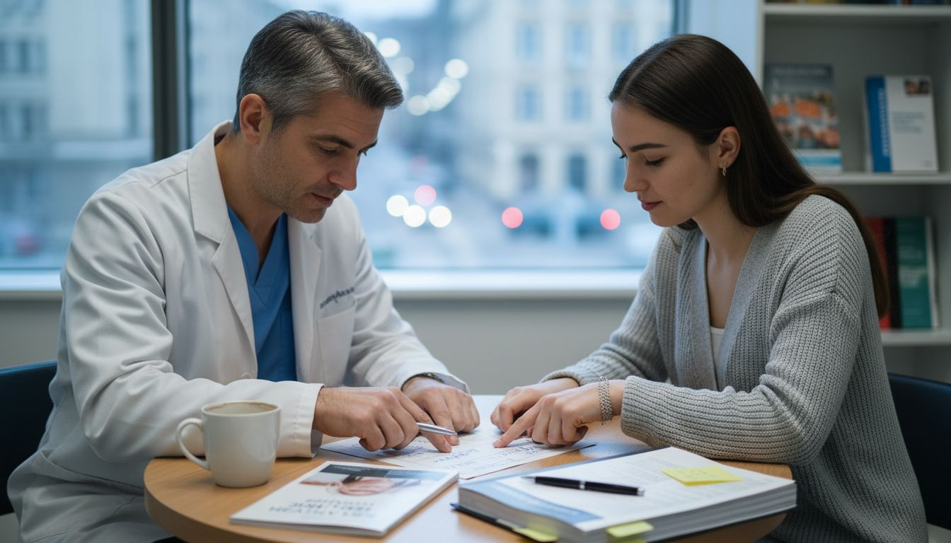 Dentist and patient review treatment plan