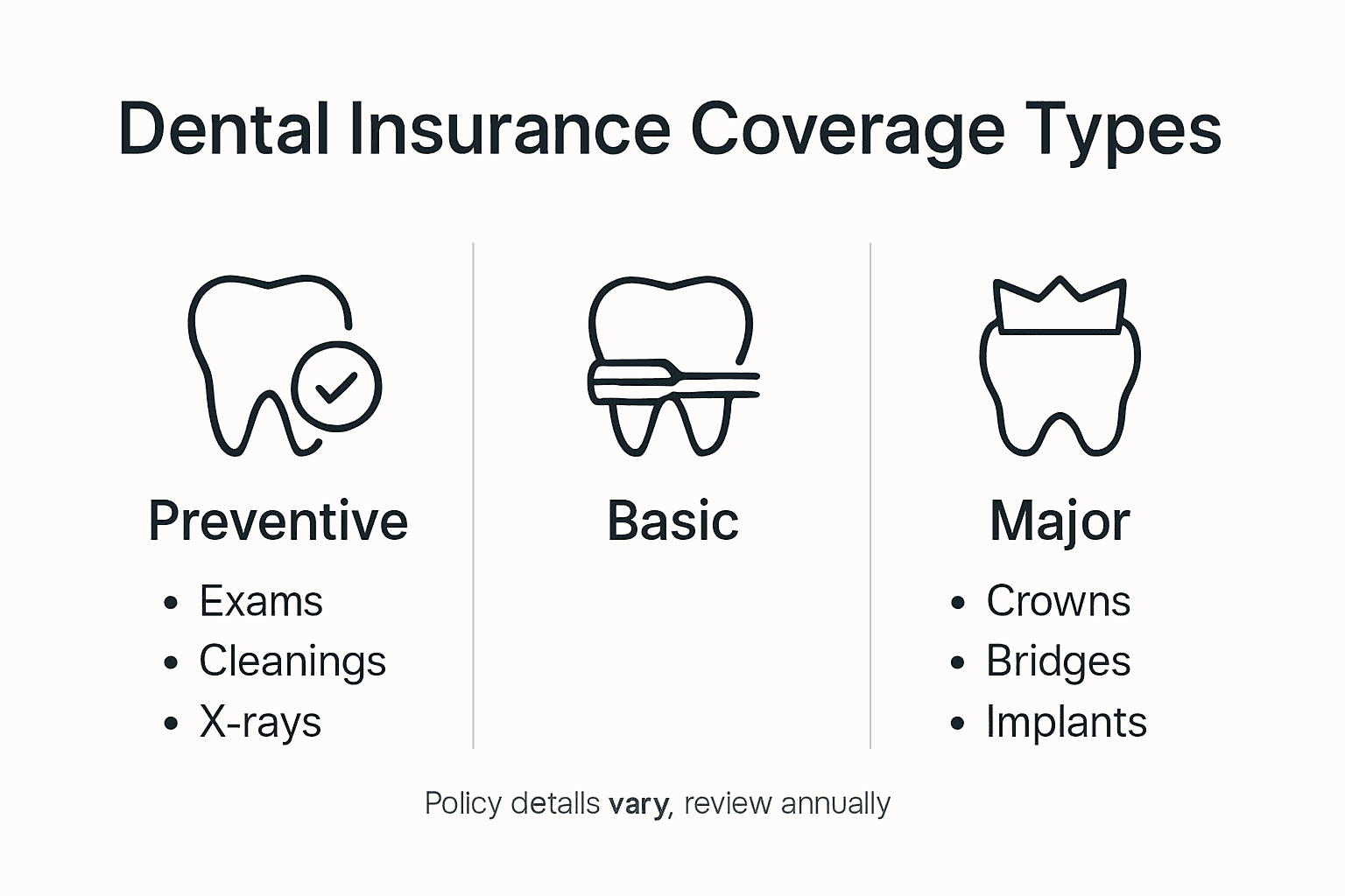 Infographic showing dental benefits coverage types