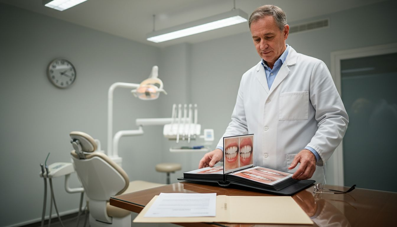 Dentist reviewing implant case portfolio