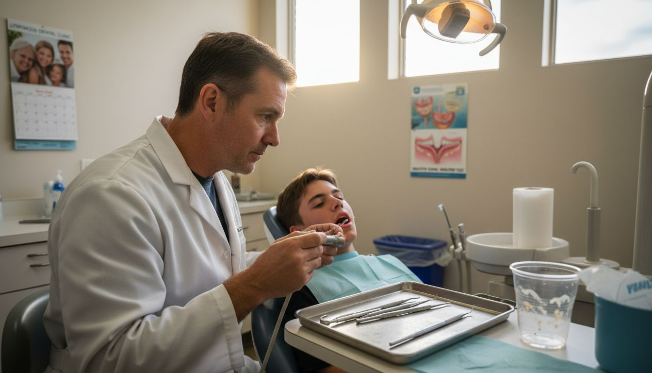 Dentist performing oral health exam prevention