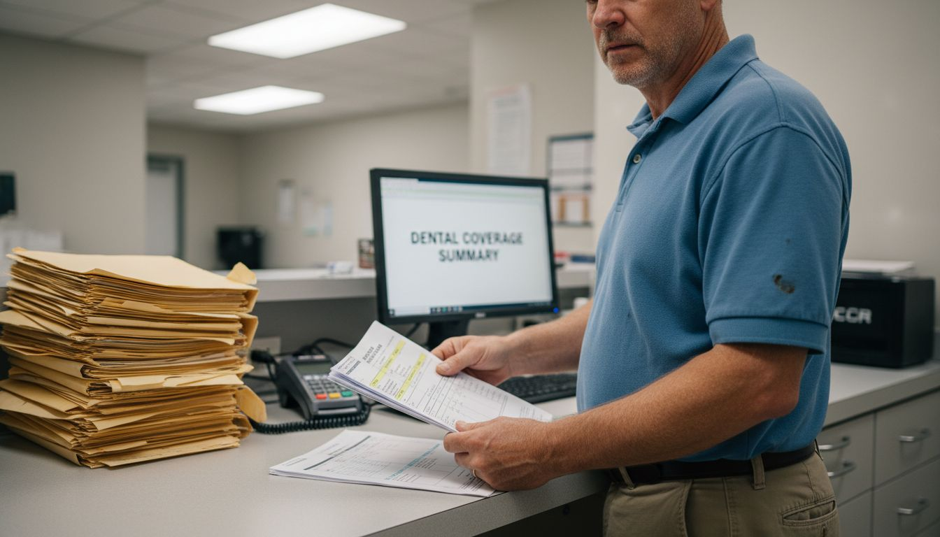 Man reviewing dental insurance documents at clinic