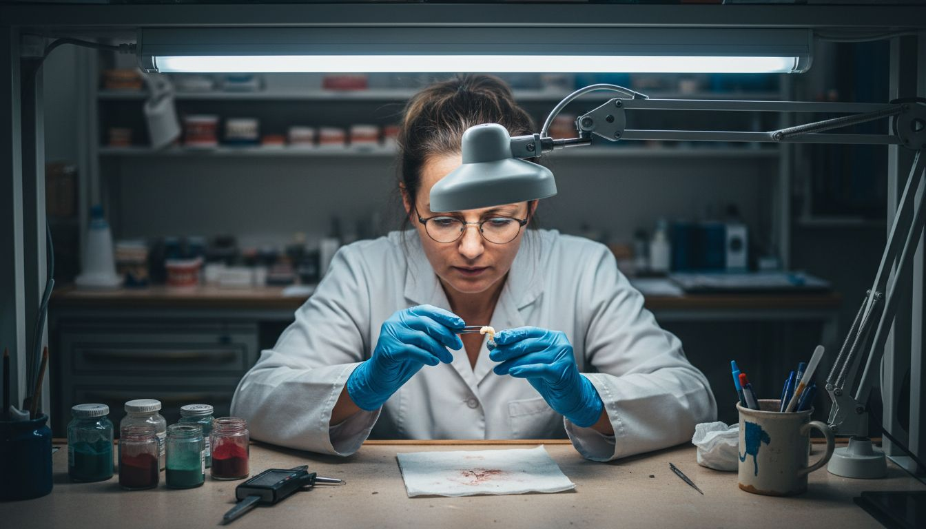 Dental technician making zirconia crown in lab