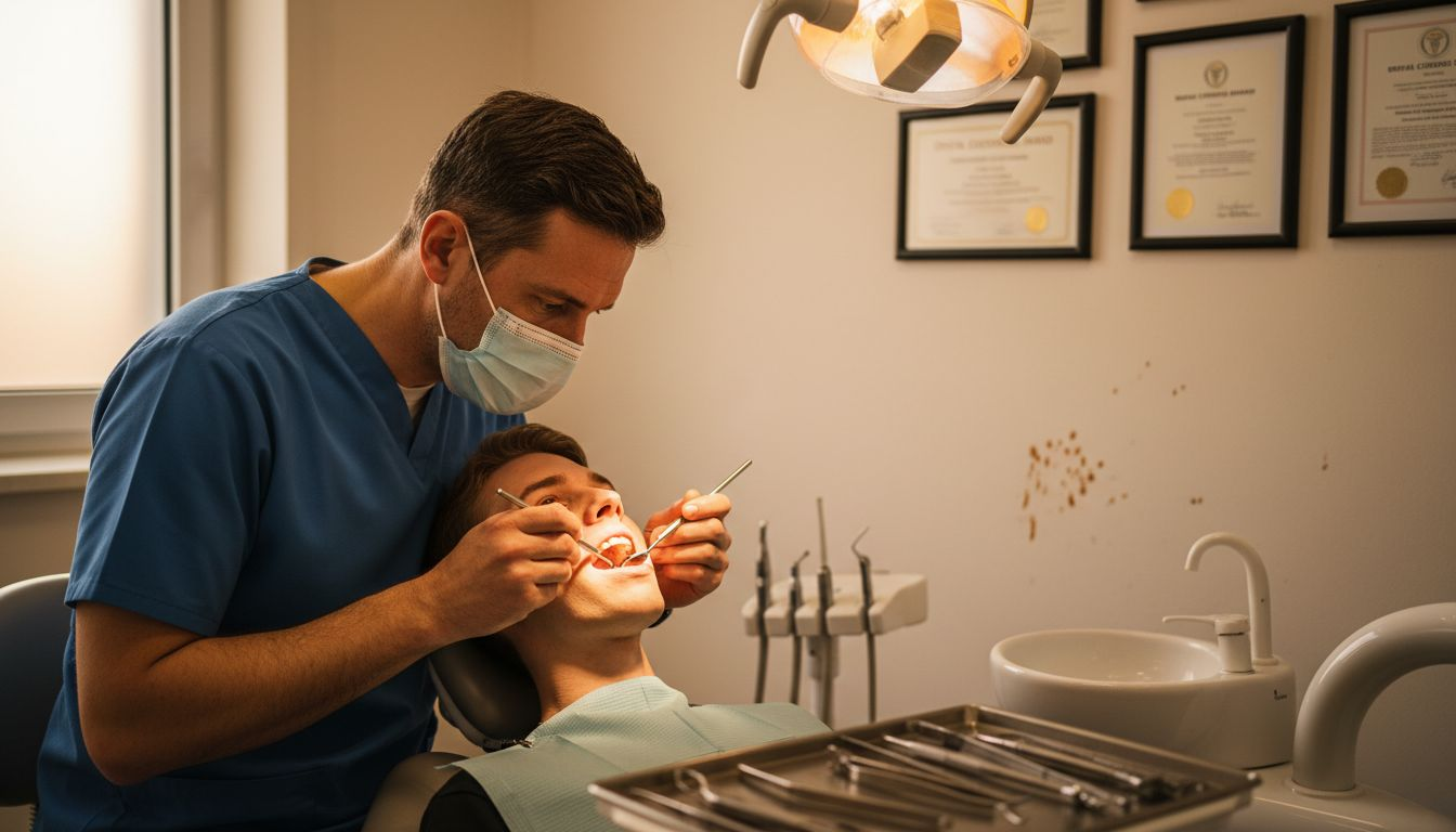 Dentist performing close oral examination