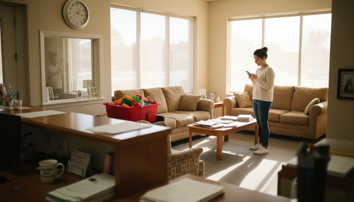 Patient waiting in dental office lobby