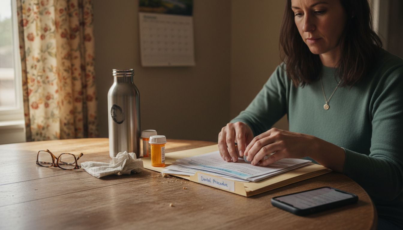 Person organizing dental instructions at home