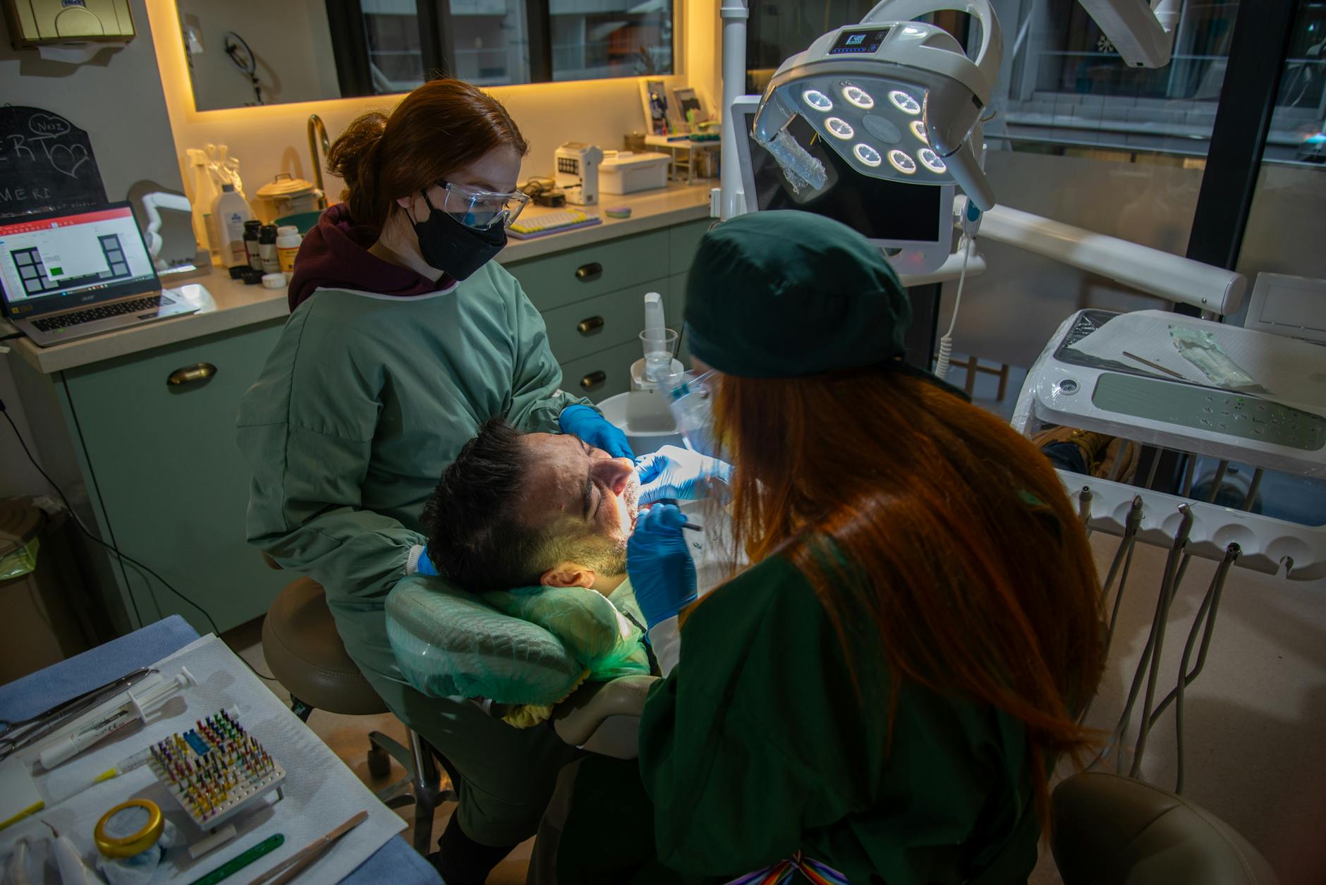 dental photography showing periodontal treatment teens, with modern dental equipment, soft