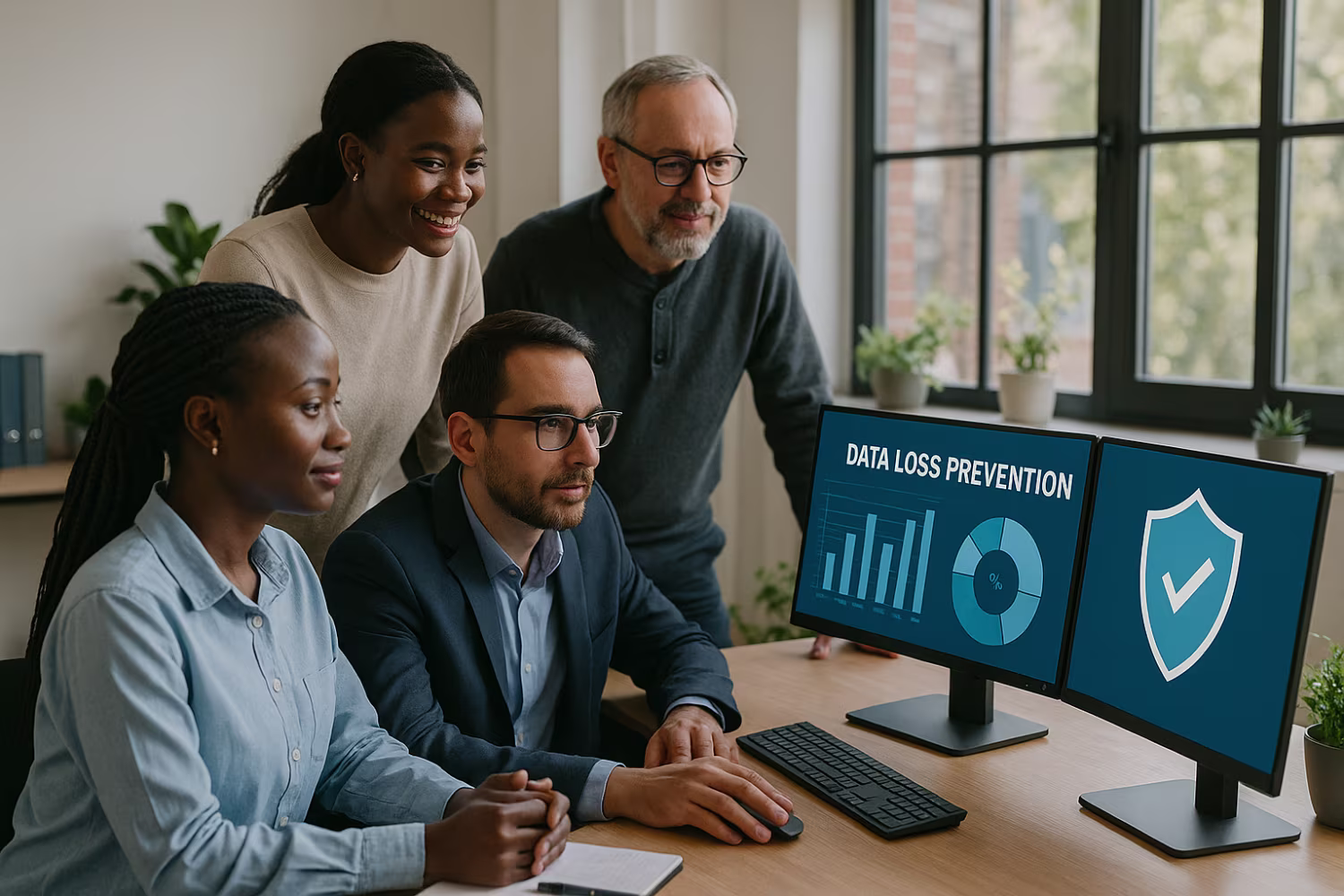 Diverse team engaging in DLP security