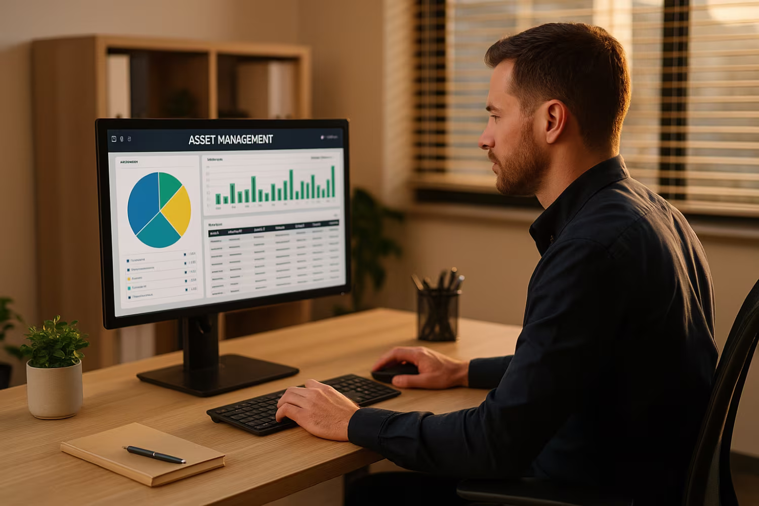 Employee using asset management software