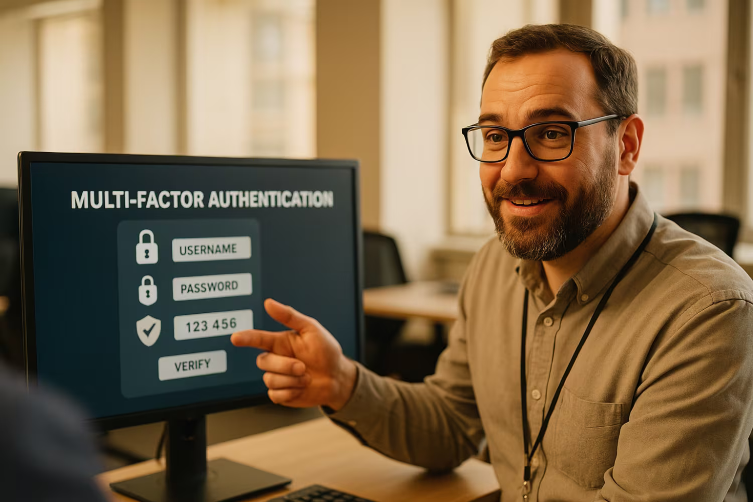 IT specialist explaining multi-factor authentication
