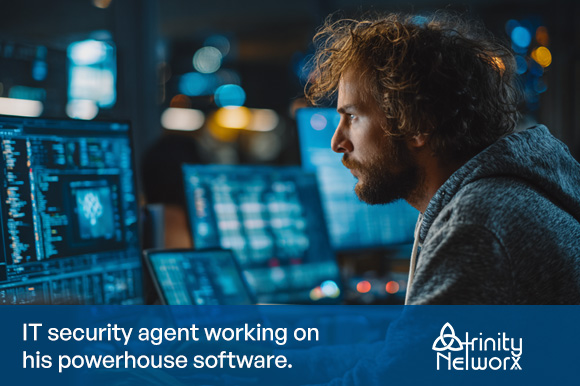 IT security agent working on his powerhouse software. 