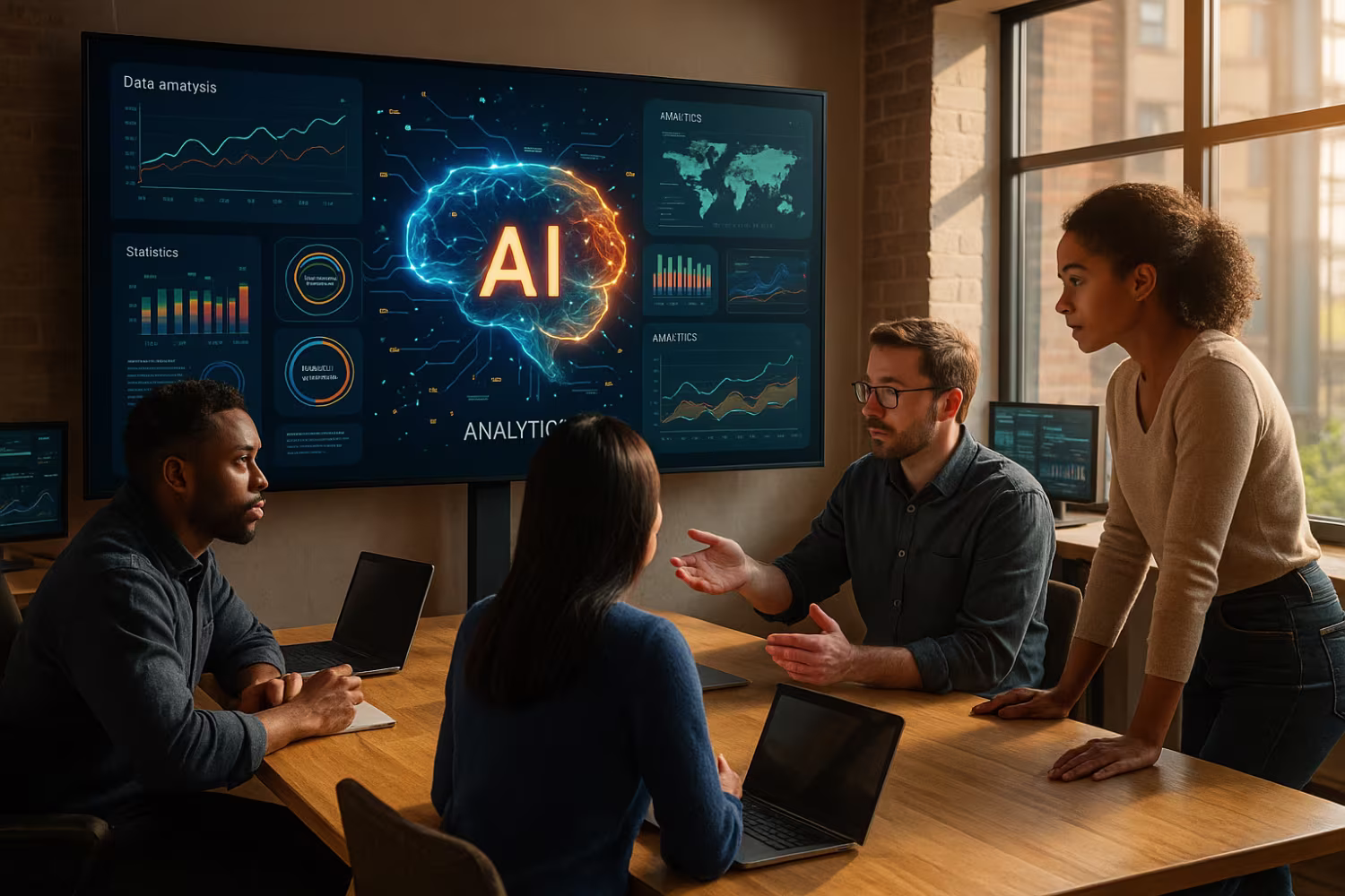 Diverse team collaborating on AI in IT operations.