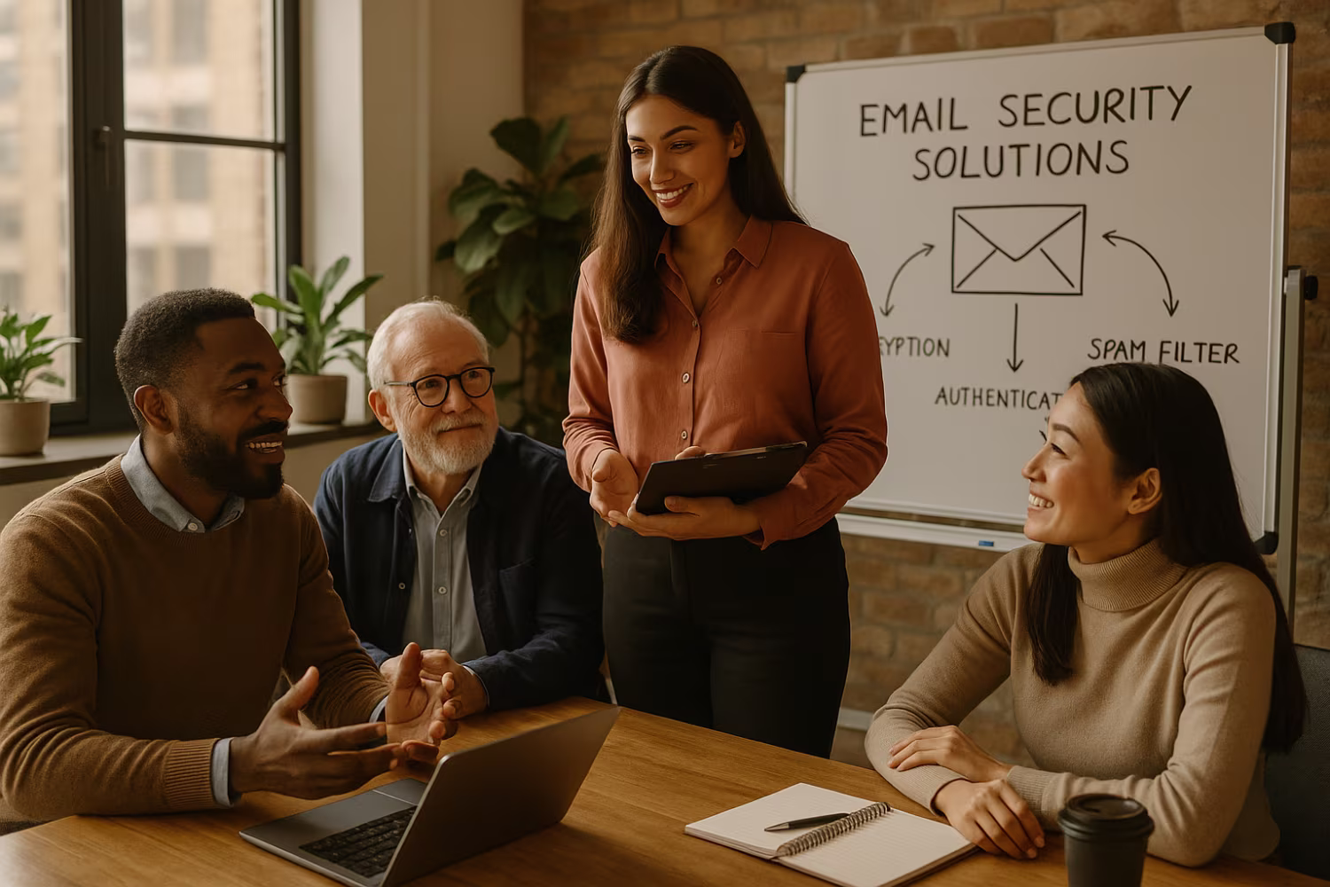 Diverse team discussing email security