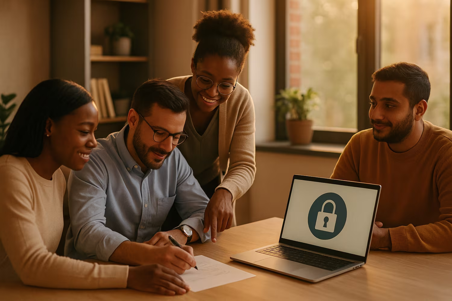 Diverse team brainstorming IAM security solutions