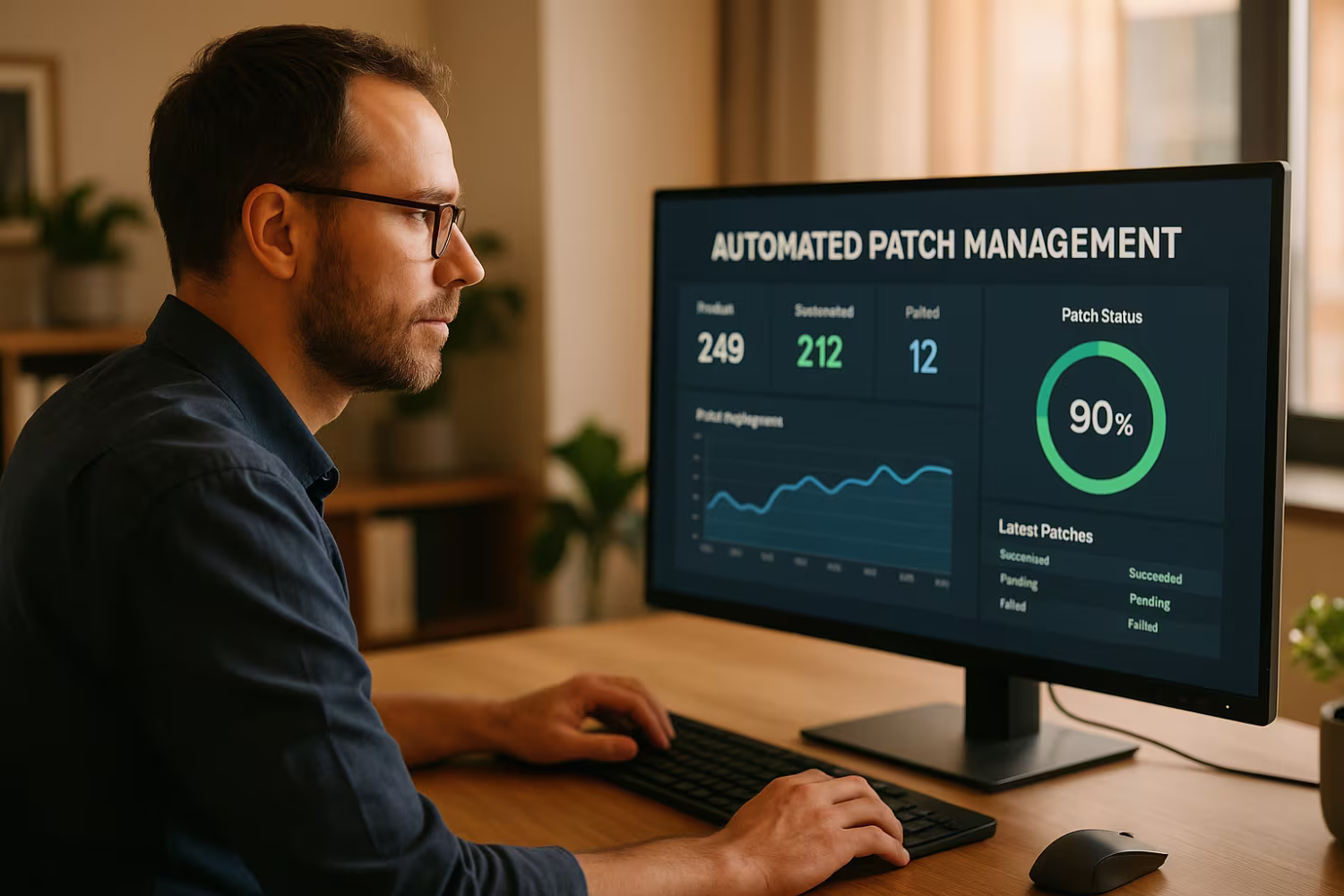 IT professional monitoring automated patch management