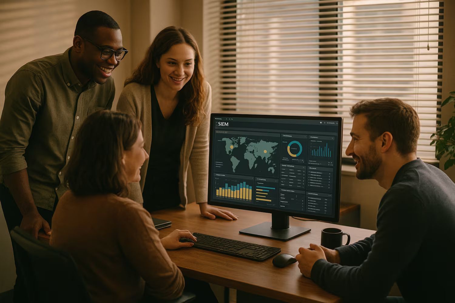 Employees collaborating on SIEM implementation