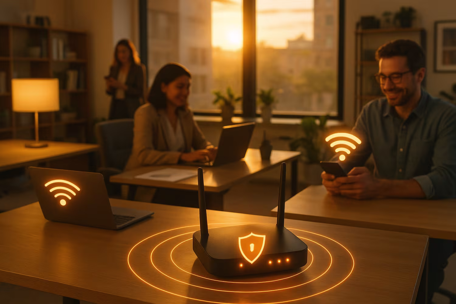 Secure wireless network in sunset-lit office