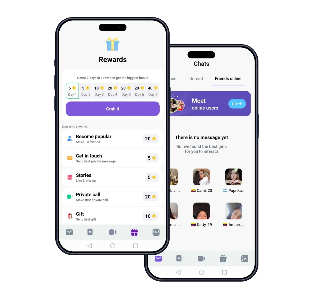 Rewards and chats pages on Milli mobile app