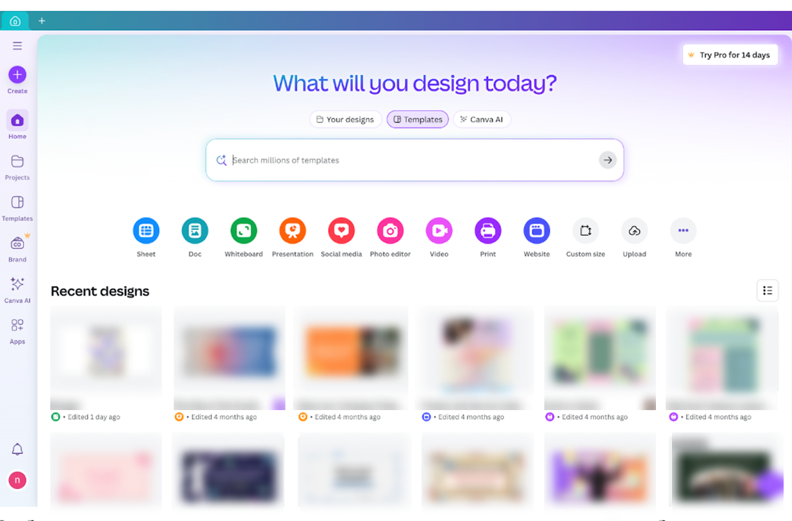Canva design tool - main screen screenshot