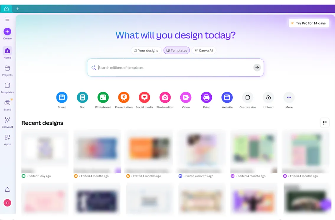  Canva design tool - main screen screenshot